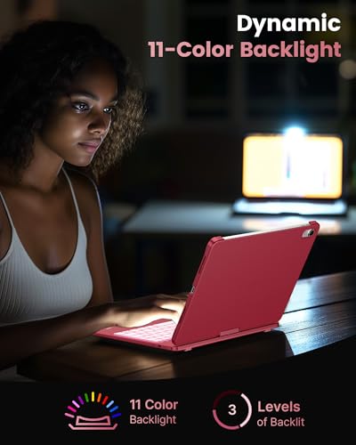Image of typecase Flexbook Trackpad-Free Keyboard Case for iPad A16 11th /10th Gen | 360 Rotating, 11-Color Backlit Keys, Pencil Holder; Fits iPad A16 11″ (2025) & 10th Gen 10.9″ (2022), Pink