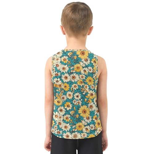 Cartoon Sunflower Star Teal Tank Tops for Boys Sleeveless Kids Vest Athletic Tops for Running Sports Beach 3T3