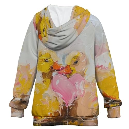 Yellow Ducks And Pink HeartChildren's Raglan Sleeve Hoodie, Suitable for Home And Outdoor Use10-11Y2