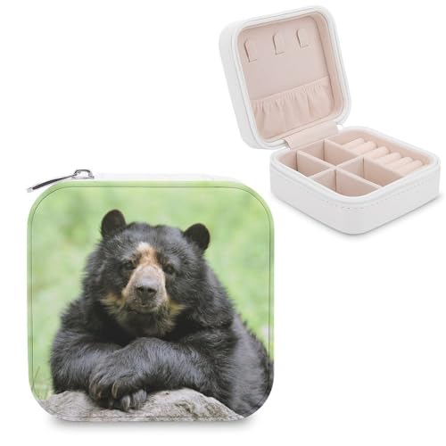 Boîte à bijoux de voyage Black Bear | Cuir synthétique et flanelle - 2