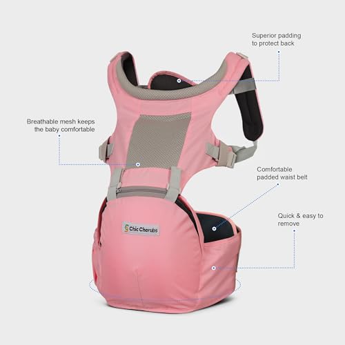 Image of Baby Carrier with Hip Seat, Ergonomic 4 in 1 Carrier Positions, Newborn to Toddler Adjustable Baby Carrier for 4-36 Months, Comfortable Padded Straps, Supports Up to 15 kg (Pink)