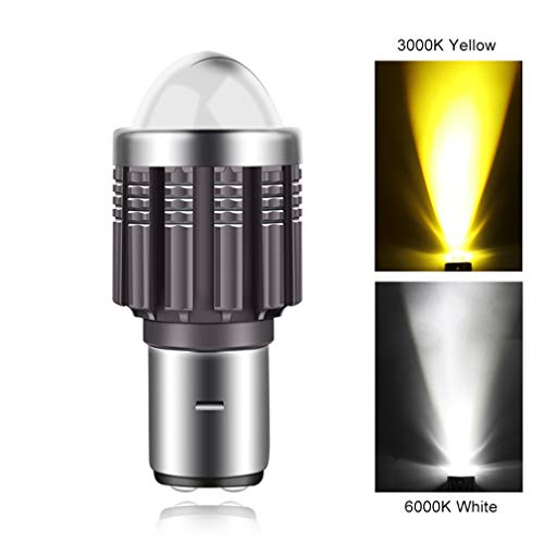 BA20D LED Motorcycle Headlight Bulb with Projector Lens, Super Bright CSP Chips Motorbike Headlamp White H6 High Low Beam Light 6000LM
