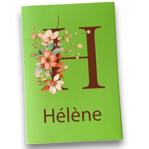 Porte-ordonnance Personnalisé en PVC, 16,5 x 23,5 cm, Design Floral avec Initiale et Prénom, 5 Poches de Rangement (anis)