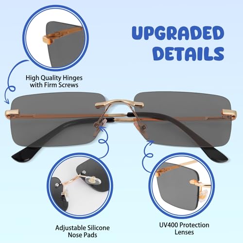 Rimless Rectangle Sunglasses Fashion Glasses Candy Color Ocean Eyewears Women Men Party Halloween Cosplay Glasses (Black)2