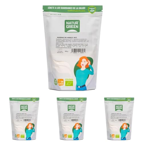 NaturGreen - Harina de Arroz, Arroz Blanco Molido, Ecológico, Condimento Bio, 100% Vegano, Sin Gluten - 500 g (Paquete de 4)
