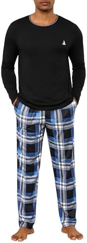Jahetuul Schlafanzug Herren lang Schlafhose Karomuster Pyjama Männer Schlafanzüge für Herren Nachtwäsche Schlafbekleidung Pyjamahose Homewear Man