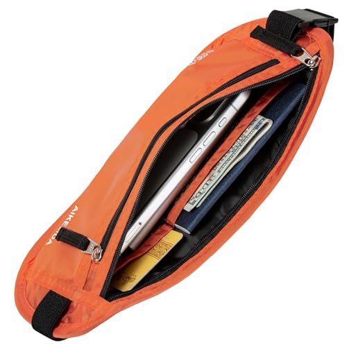Image of RFID Blocking Money Belt - Passport Holder & Travel Wallet, Slim Hidden Fanny Packs for Women Men - Orange