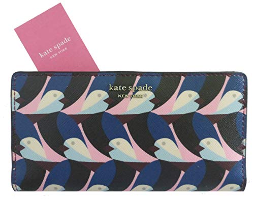 Kate Spade New York Cameron Geo Birds Large Slim Navy Wallet