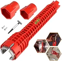 Chave Hidráulica Multifuncional 8 em 1 para Pia Torneira e Sifão Ferramenta Ajustável Profissional para Instalação e Reparo em Banheiro Cozinha Encanamento com Nível Vermelho