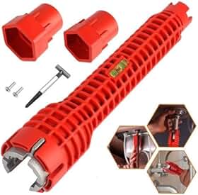 Chave Hidráulica Multifuncional 8 em 1 para Pia Torneira e Sifão Ferramenta Ajustável Profissional para Instalação e Reparo em Banheiro Cozinha Encanamento com Nível Vermelho