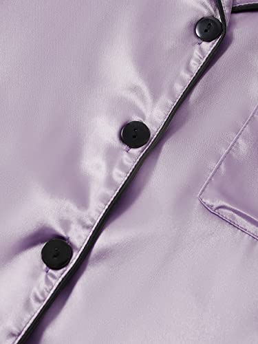 Lyaner Women's Satin Pajamas Set Short Sleeve Button Shirt Silky Sleepwear With Shorts Set Pj Purple Small #TOP2