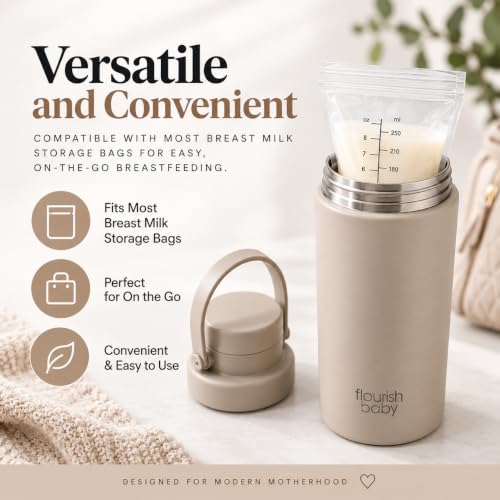 Flourish Baby Beige Travel Breast Milk Cooler, Portable Breastmilk Chiller with 24H+ Cooling, 22oz Capacity, 2pc Baby Bottles, Leakproof BPA-Free Storage for Pumped Milk & Formula On The Go by Flourish Baby - Used condition - Image 6