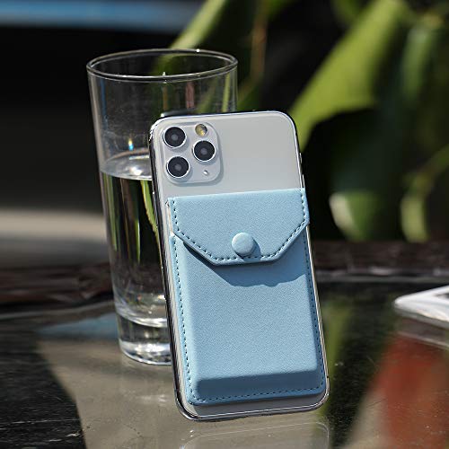 Yunce Self Adhesive Cell Phone Leather Wallet, Stick On Card Holder Fits Most Cell Phones & Cases, Credit Card Holder Pocket Wallet For Men Women - Rfid Blocking Sleeve Covers [Light Blue] #TOP1