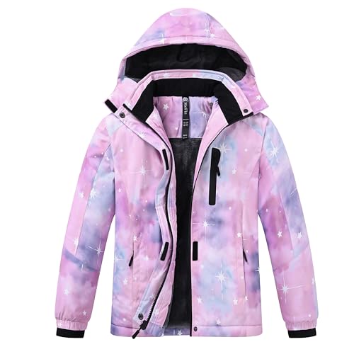 MoFiz Girls Ski Jacket Warm Winter Jacket Windproof Fleece Winter Coat Snow Jackets with Zipper Pockets