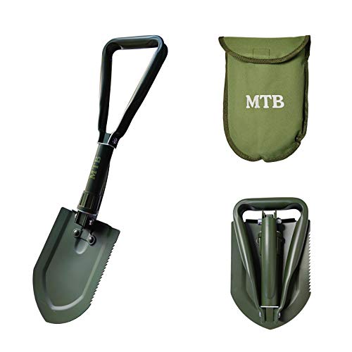Military Folding Shovel Camping Shovel,High Carbon Steel Entrenching Tool w/Wood Saw Edge and Tactical Carry Case, 22.8 Inch, Green