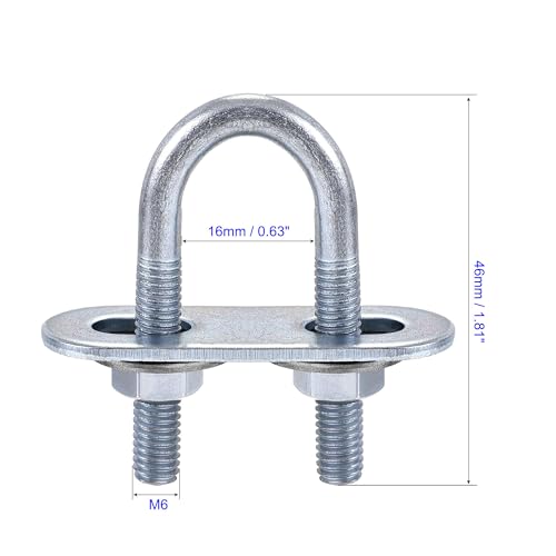 MACHSWON Round U-Bolt,4 Set Zinc Plated Alloy Steel M6 U Bolts 16mm(0.63") Inner Width 46mm Length with Nuts and Frame Plate for Automobiles Boat Trailer - Image 2