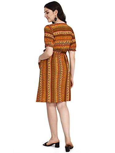 Image of DHRUVI TRENDZ Women's Slub Rayon Western Dresses Regular Fit | A-Line One Piece Dress for Women Long | Dress for Woman | Maxi Dresses for Women Stylish