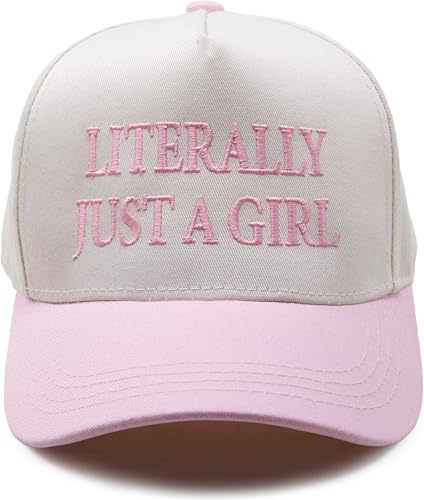 Funky Junque Kids Trucker Hat Baseball Cap - Literally Just a Girl - Rose/Beige (Medium/Large - 2-9 Years)