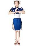 Double Villages Superior Street Fighter Chun Li Cosplay Costume Chun Li Blue Dress Anime Street Fighter Cosplay Costume Lolita Girls Dress (M)