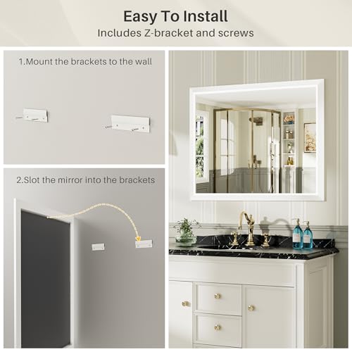 72x36 Inch White Bathroom Mirror for Wall, Thick Metal Framed Rectangle Mirrors for Over Sink, Bedroom, Living Room, Entryway, Anti-Rust, HD Tempered Glass
