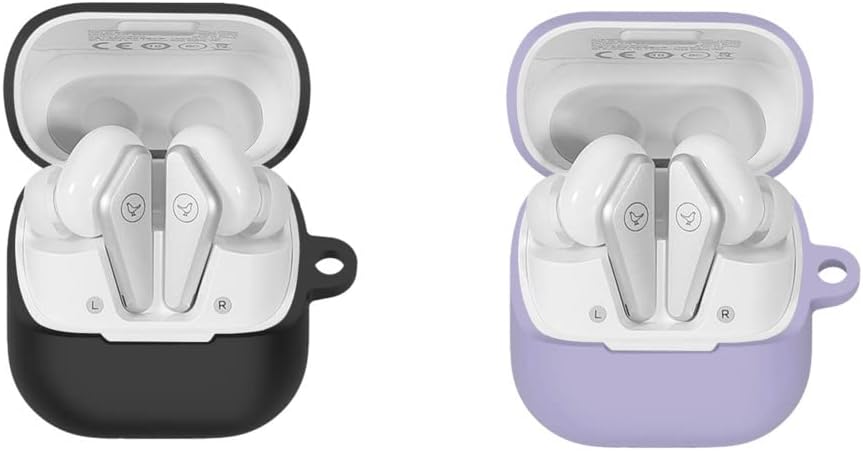 2 Pack DAYJOY Soft Silicone Protective Case Cover Compatible with Libratone Air Color/Libratone AIR+ 2 (2nd Generation) /Air+3 Earphone, Protective Skin Sleeve with Key Chain(Black+Purple)