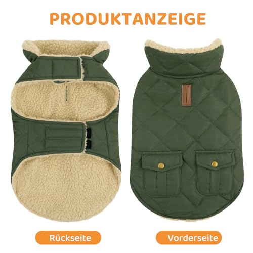 Queenmore Hundemantel Für Kleine Hunde Warme Wintermantel Hund Fleece Hundejacke Wasserdicht Quilten Hundebekleidung Winter Hundepullover Für Dackel Chihuahua Pudel Bulldogge Beagle, Grün, XS