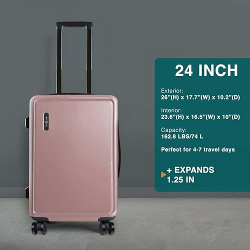 Image of Luggage Sets 2 Piece, 24 Inch Suitcase and 28 Inch Luggage with Spinner Wheels, Durable Hard Shell Suitcase Set, Expandable Travel Suitcases with Wheels, Pink