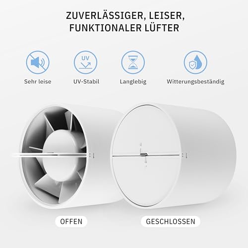 Badlüfter Calimaero Inline Rohrventilator 150 mm mit Rückstauklappe