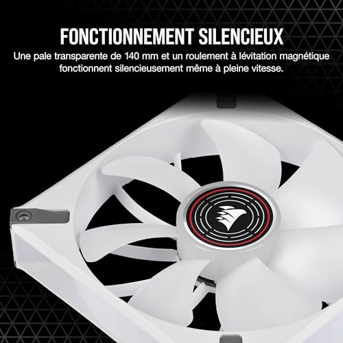 Corsair ML140 LED ELITE, 140 mm PWM Ventilateur à Rouge (Technologie CORSAIR AirGuide, Roulement à Lévitation Magnétique, Jusqu’à 1 600 tr/min, Huit LED Ultralumineuses) Vendu Seul, châssis Blanc