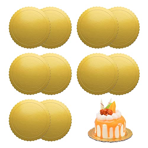 Eowppue Cake Board 10 Piezas Cake Board Round Cake Base Redonda Reutilizable para el Transporte de Pasteles y Tartas（Ø 20 cm/8 inch & Oro）