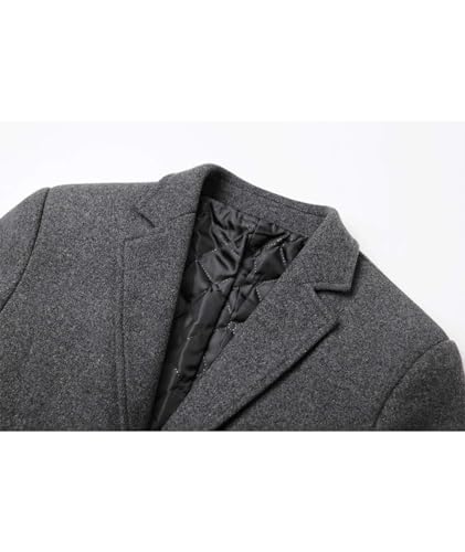 Sexyshine Men's Winter Fall Wool Blend Trench Coat Pea Coat Lapel Collar Single Breasted Lined Warm Jacket Long Overcoat4