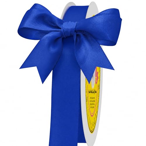 Image of Double Face Cobalt Blue Satin Ribbon 7 /8 Inch X 100 Yards Polyester Ribbon for Gift Wrapping Very Suitable for Weddings Party Hair Bow Invitation Decorations and More
