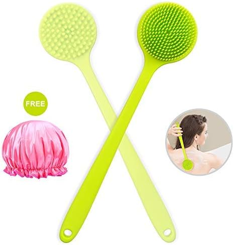 Silicone Bath Body Brush, Acavado with Long Handle Soft Back Scrubber for Cellulite And Exfoliating Shower Cap Included