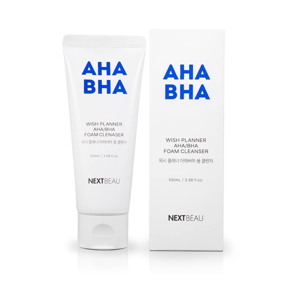 NEXTBEAUWish Planner AHA/BHA Foam Cleanser [3.38 fl.Oz. / 100ml] AHA/BHA, Moist Foam Cleanser, Hypoallergenic Foam Cleanser, Korean Skincare
