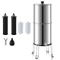 Mstge Gravity Water Filter System, 2.25 Gallons Gravity Water Purifier System, 304 Stainless Steel Countertop Water Filter System with 2 Black Carbon Filters, 2 Fluoride Water Filters and Stand