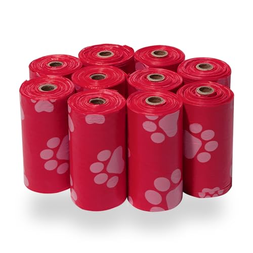 Image of Best Pet Supplies Dog Poop Bags for Waste Refuse Cleanup, Doggy Roll Replacements for Outdoor Puppy Walking and Travel, Leak Proof and Tear Resistant, Thick Plastic - Red, 150 Bags