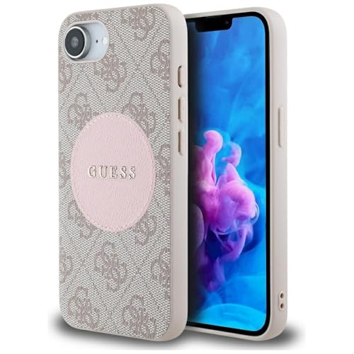 CG MOBILE Guess 4G Circle Classic Logo Compatible avec MagSafe Coque pour iPhone 16e (Rose)