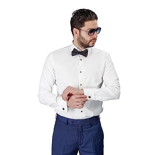 Camisa Blanca Popelín De Algodón Esmoquin Plisada Doble Puño