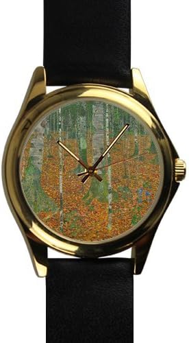 Unisex Watch Gustav Klimt Birch Trees Gold-tone Leather Metal Watch