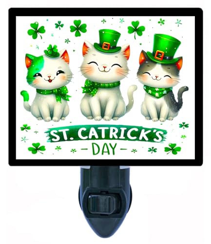 Lámpara de noche St. Patrick's Day diseño gato, enchufe giratorio