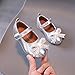 Summer and Autumn Fashion Girls Casual Shoes Solid Color Bow Pearls Strap Flat Girls Dress Shoes (Silver, 15-18 Months)
