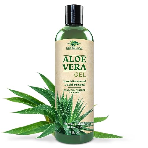 Aloe Vera Gel for Skin Care | Pure Aloe Vera | Real 100 Aloe Vera Gel for Face, Skin, Hair Care, Daily Moisturizer, Aftershave lotion, Sunburn Relief Aloevera - Alcohol Free - 8 Ounce, By Green Leaf