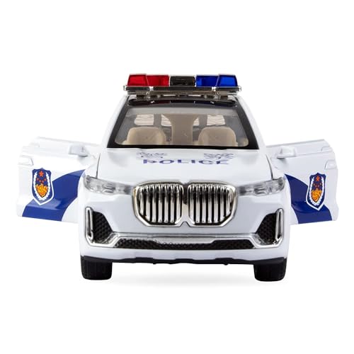 Image of DEOXY BMW M5 Police 1:32 Scale Model Car Exclusive Alloy Metal Pull Back Die-cast Car Diecast Metal Pullback Toy car with Openable Doors & Light Music Best Gifts Toys Kids (White)