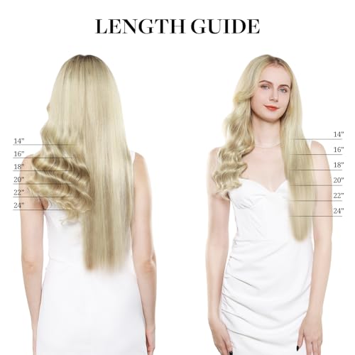 Image of DOORES Weft Hair Extensions Human Hair, 16 Inch 80g Ash Blonde Highlighted Platinum Blonde Sew in Hair Extensions Real Human Hair Highlights Hair Weft Extensions Sew in Hair Bundles
