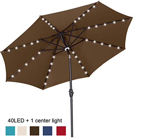 Gdy 10ft Patio Umbrella Solar Powered 40 Led Lighted Aluminum Outdoor Table Market Umbrella With Tilt And Crank Coffee Solarima Com