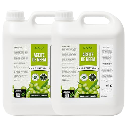 Bioky Aceite de Neem 10 Litros (Pack 5L + 5L) | Aceite de Neem Puro - Prensado en Frío, Virgen y 100% Natural