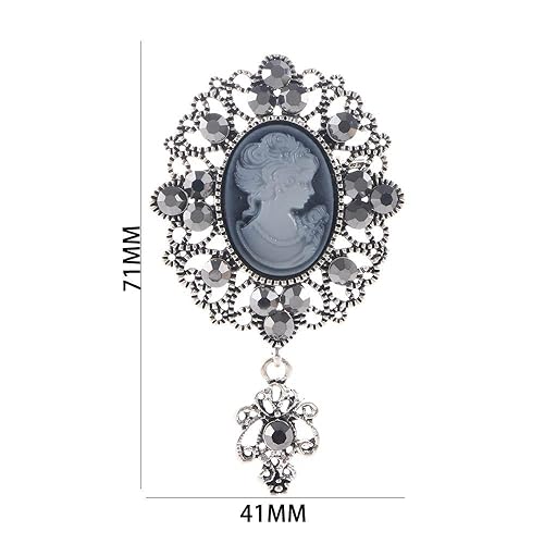 Image of Brooch Pins 2PCS Vintage Cameo Brooch Pins Women Crystal Pendant Brooches Alloy Rhinestones Brooch Flower Brooch Fashion Jewelry Clothing Accessories