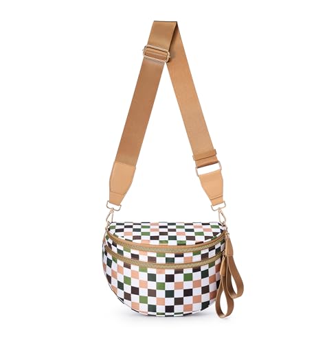 Image of FEIBOON Spacious Checkered Nylon Crossbody Bag Bum Bag Handbags Wallets for Women