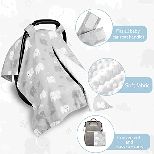 Image of TANOFAR Car Seat Cover Baby, Carseat Covers Baby Boy Girl, Peekaboo Opening Infant Car Seat Cover for Winter, Warm & Cozy, Grey Elephant