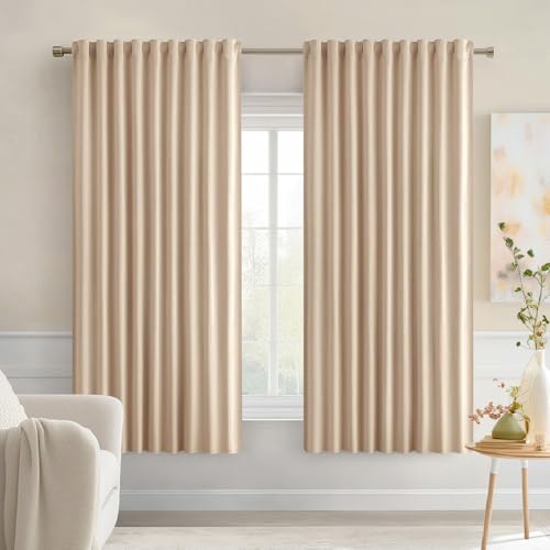 MIULEE Beige Back Tab Blackout Curtains 52x54 Inch Length 2 Panels Set